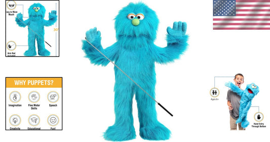 Professional-Grade 30-Inch Blue Monster Puppet - Ventriloquist Fun for Kids