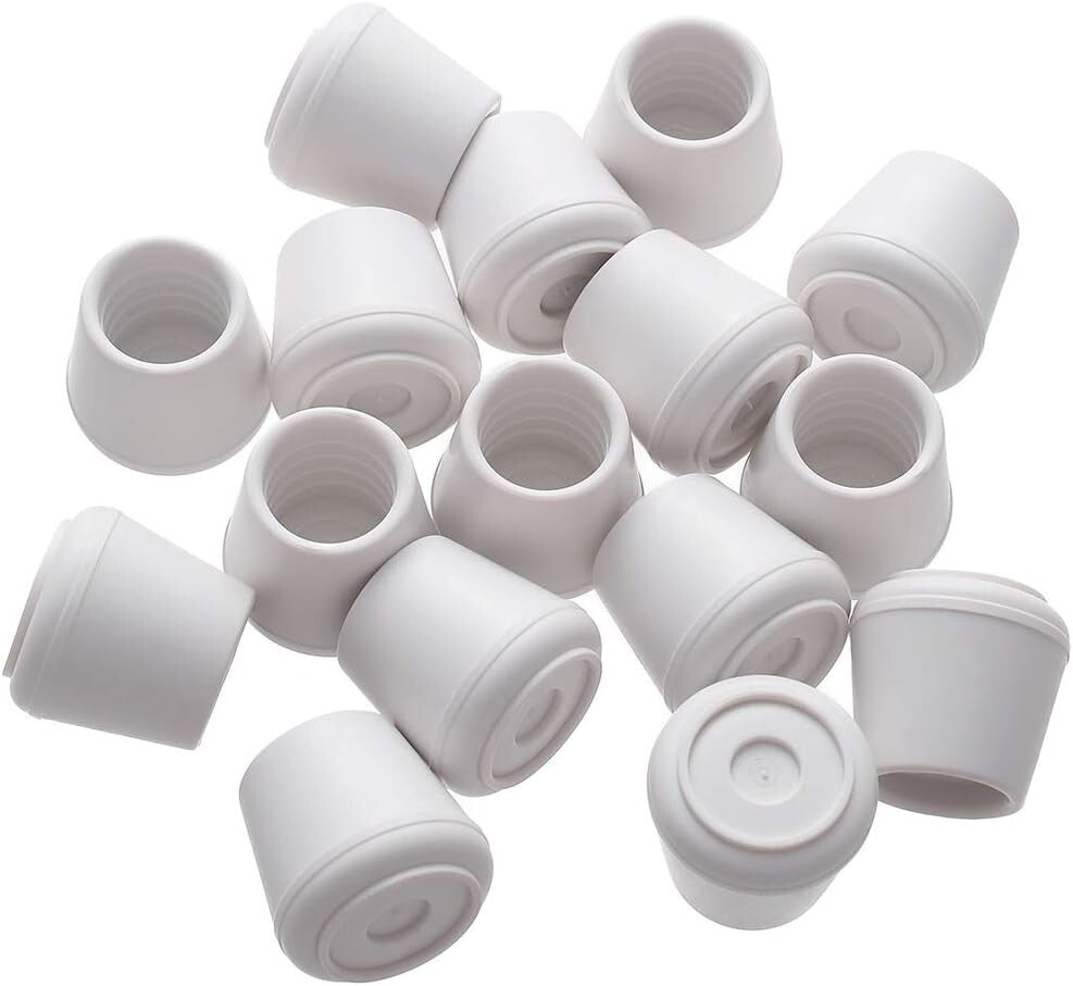 Stylish White Non-Slip Rubber Floor Protectors – 64 Chair Leg Tips, 1” Diameter