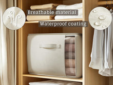 Load image into Gallery viewer, Spacious 70L Foldable Cotton Linen Storage Bags with Zipper &amp; Side Window, Beige