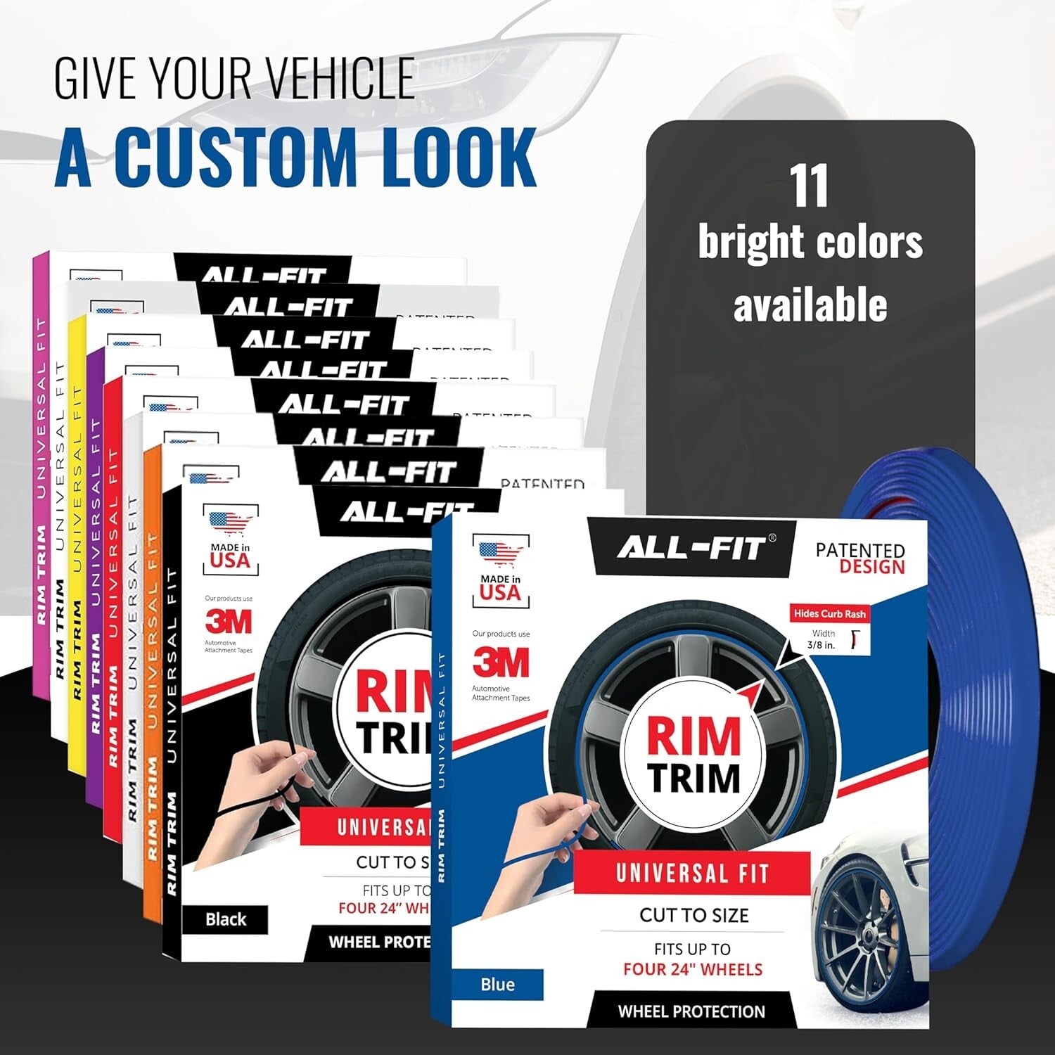 DIY Rim Protector - Blue Exterior Trim for Curb Rash Prevention - Universal Fit