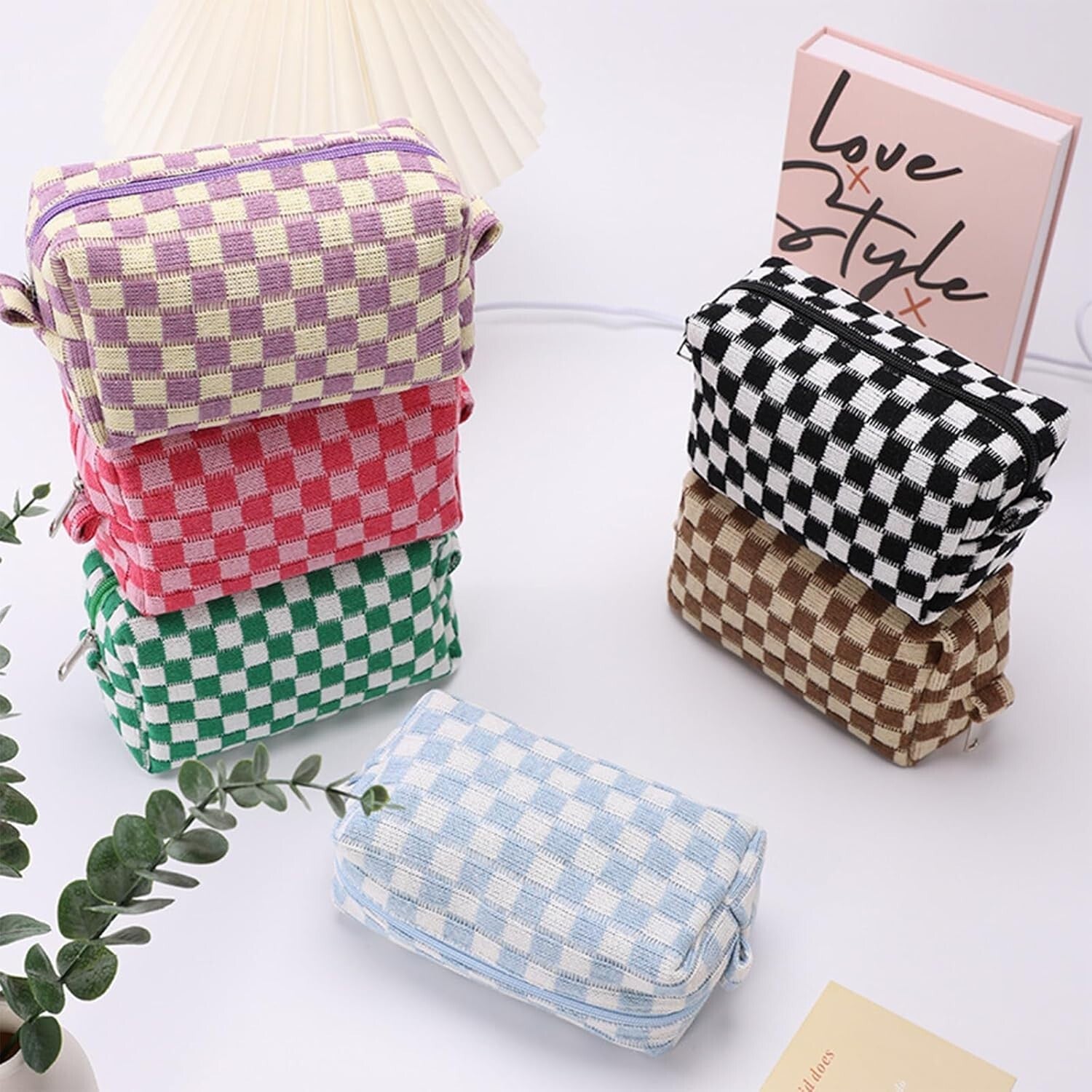Fashionable Checkered Cosmetic Bags - Multi-Color Large Capacity Travel Set