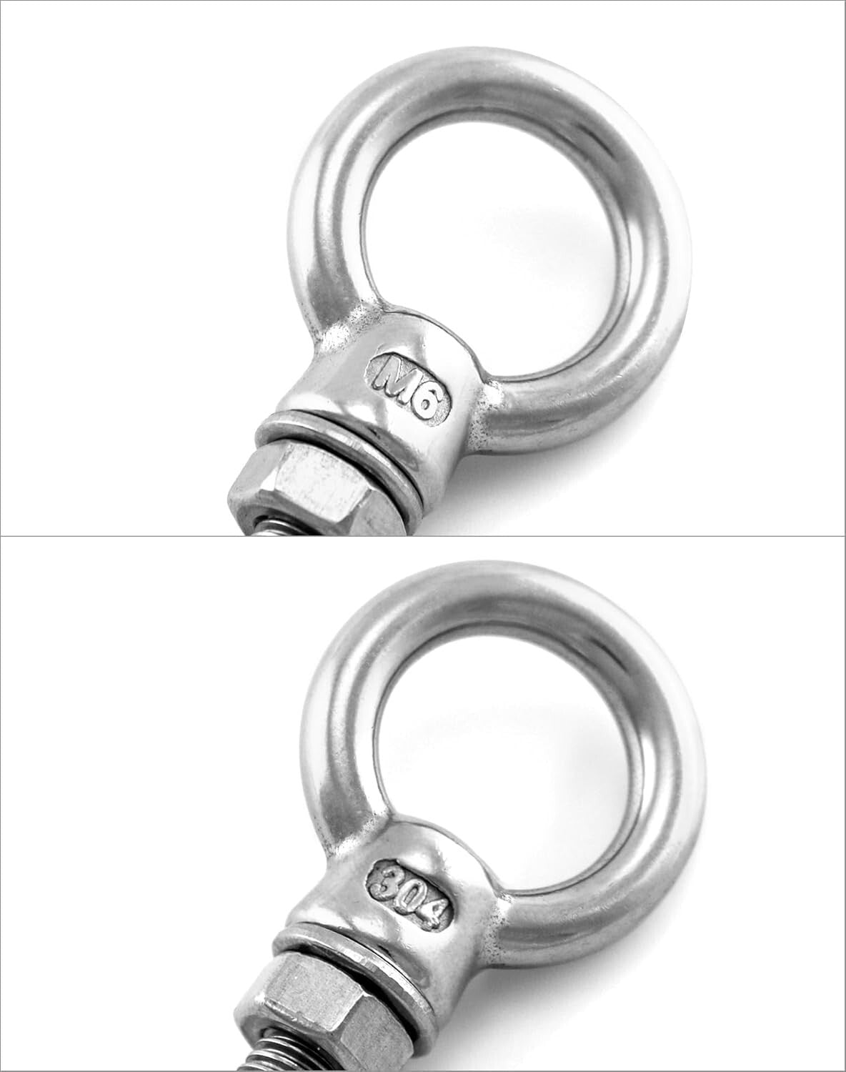 Marine-Grade 1/4" x 2" Long Stainless Steel Eyebolts with Nuts - 50 Count