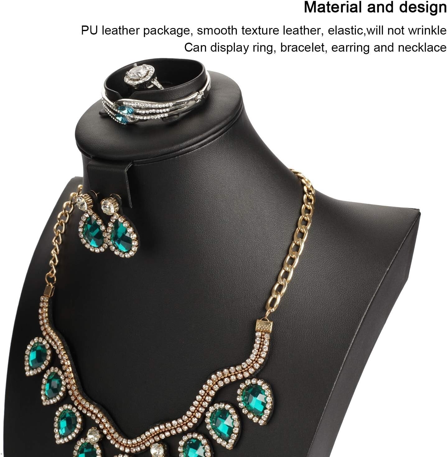 16.3" Tall Luxury Black Jewelry Bust for Necklaces, Rings, and Bracelets Display