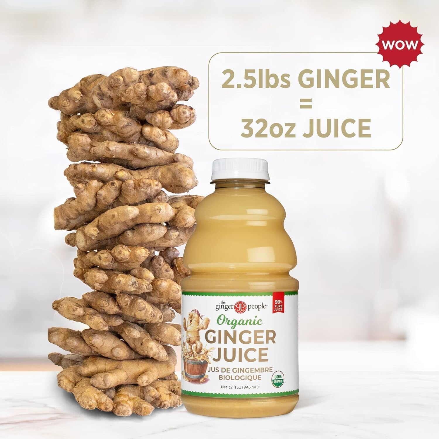 Natural Ginger Juice, 32 Fl Oz - 12-Pack of Pure Wellness Shots, Gluten-Free