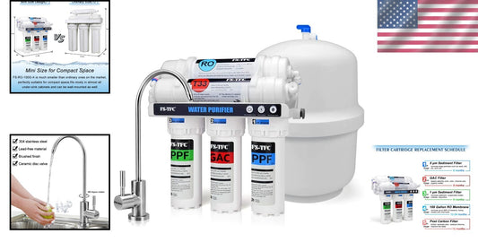 Fast Flow 5-Stage Reverse Osmosis Water Filter - Under Sink Installation, 100GPD