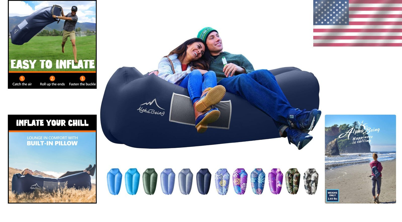 Extra-Large Inflatable Hammock Chair - Water Resistant & Weight Capacity 650 lbs