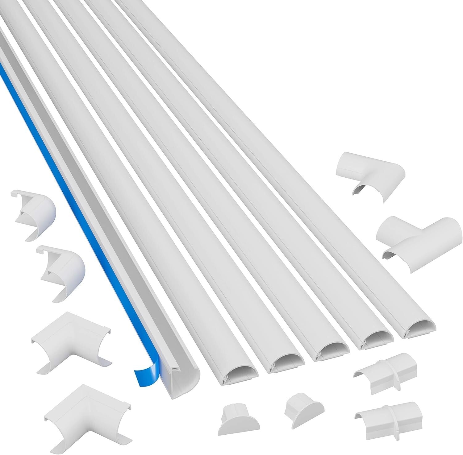 30ft Self-Adhesive Cable Raceway Kit - Discreet Half Round Hider with 10 Add-Ons