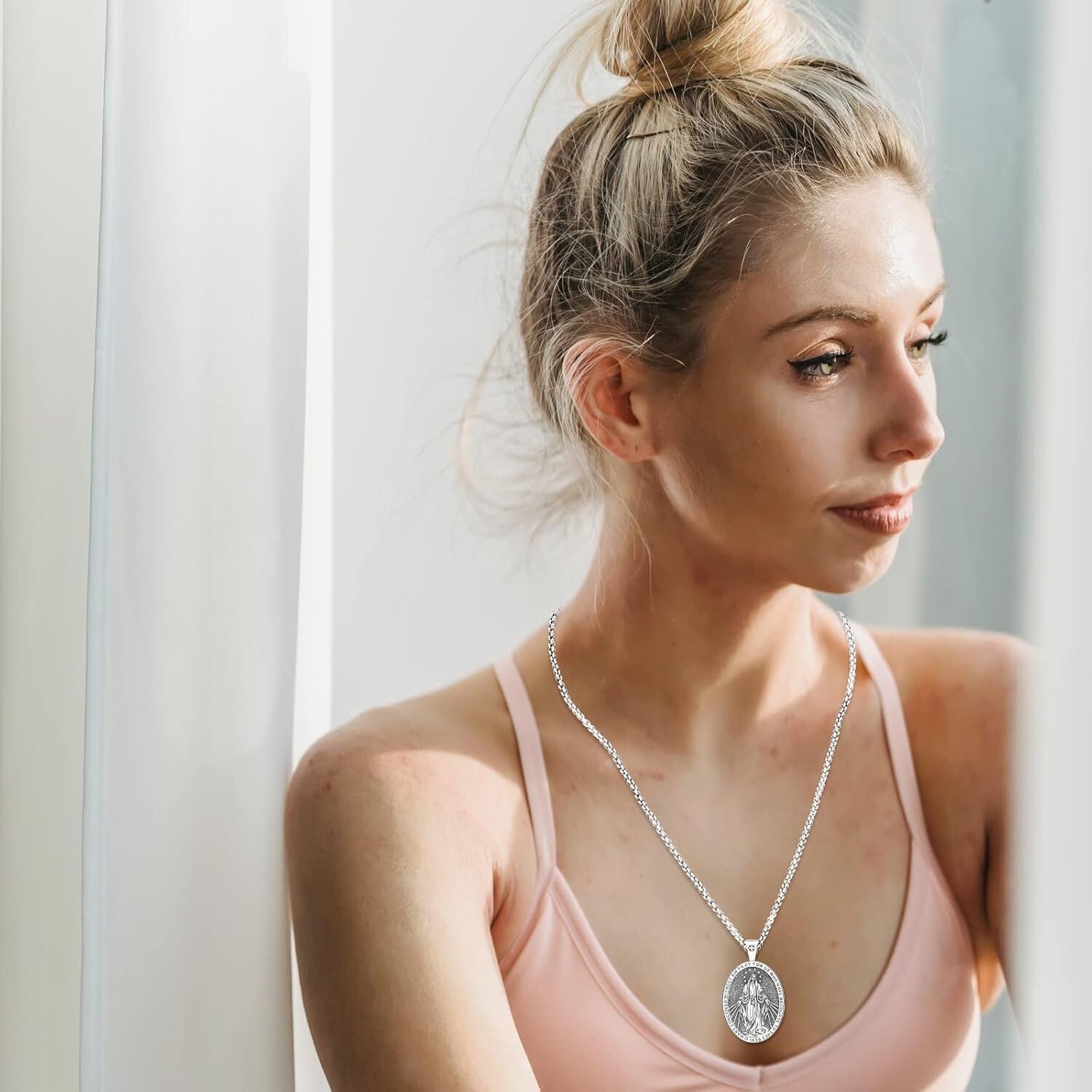 Two-Sided Miraculous Medal Pendant - Elegant Sterling Silver for Men & Women