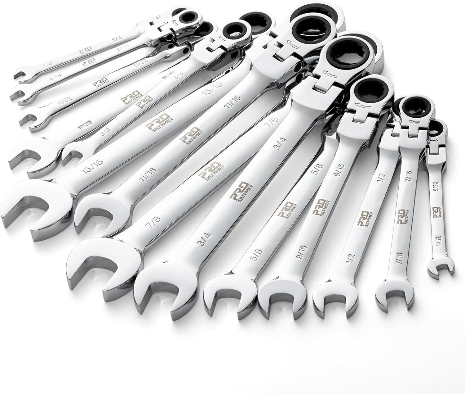 Professional 14-Piece Chrome Vanadium Ratcheting Wrench Set with Flex Head