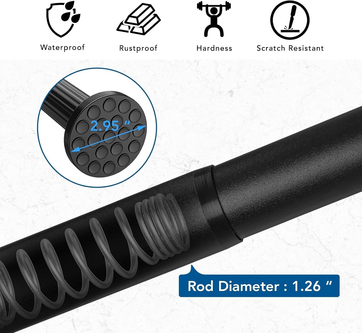 Rust-Proof Adjustable Tension Rod for All Surfaces, 51-165 Inch, Black Finish