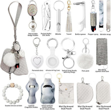 Load image into Gallery viewer, Chic PU Leather Wristlet Keychain Set with Pom Pom &amp; Safety Alarm Accessory