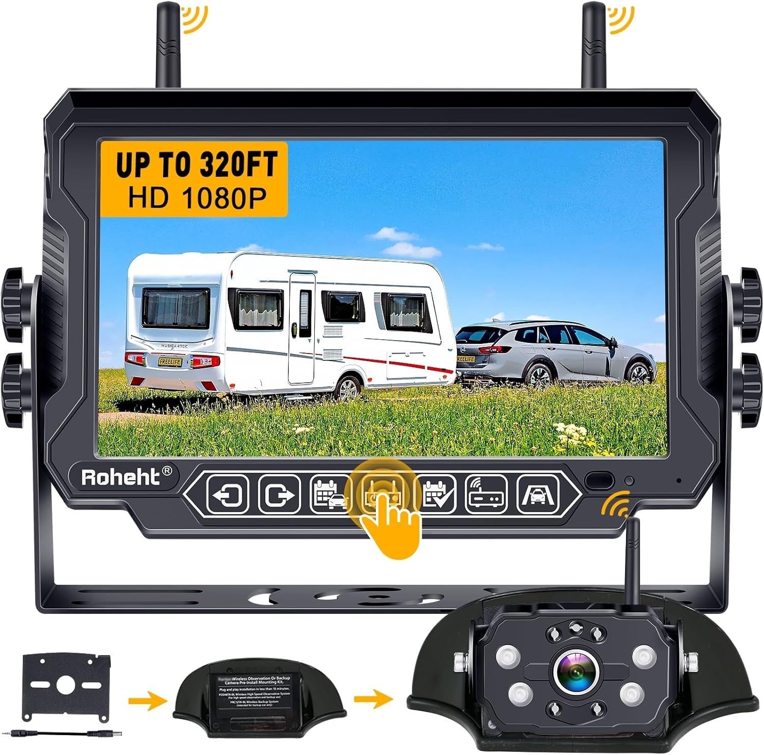 Wireless RV Backup Camera 1080P with 7'' Touchscreen LCD Monitor - Easy Setup
