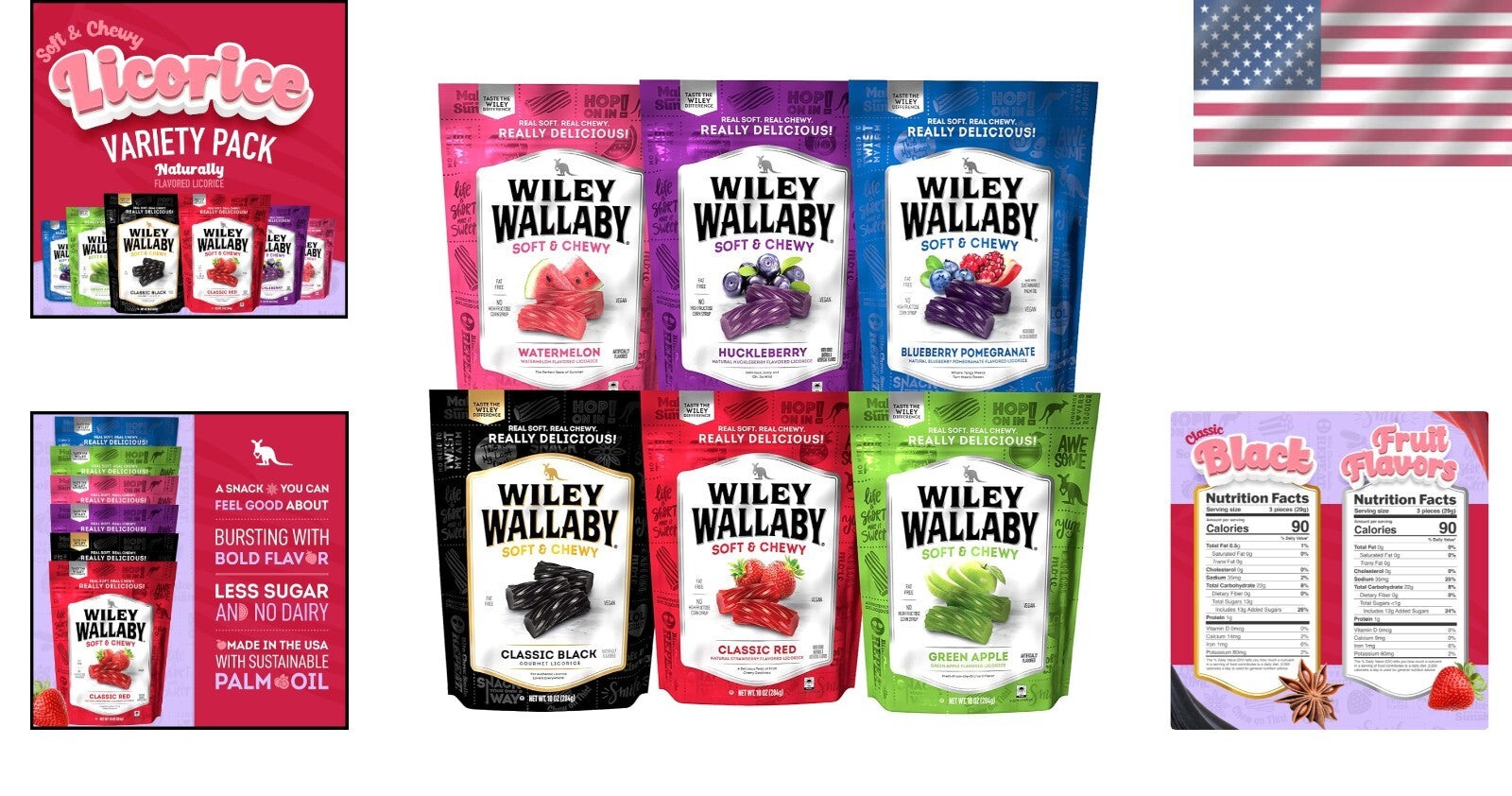 Classic Soft & Chewy Licorice 6-Pack - 10 Ounce Vegan Treats in 7 Flavors