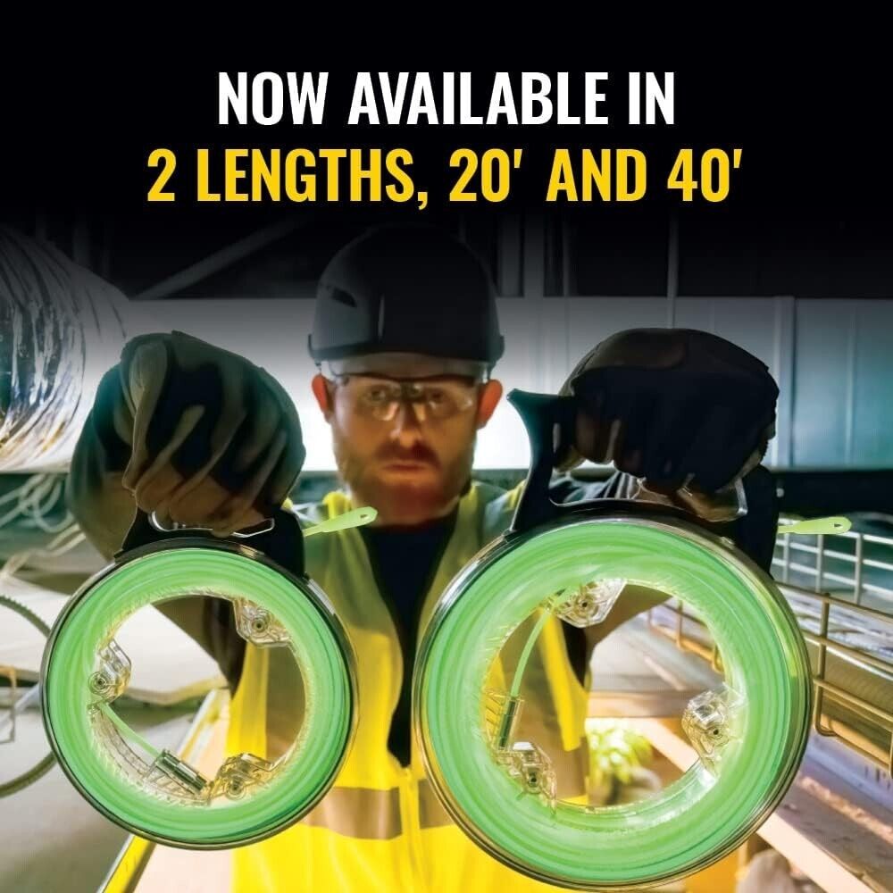 40-Foot Glow-in-the-Dark Fiberglass Fish Tape with Nylon Tip and Steel Connector