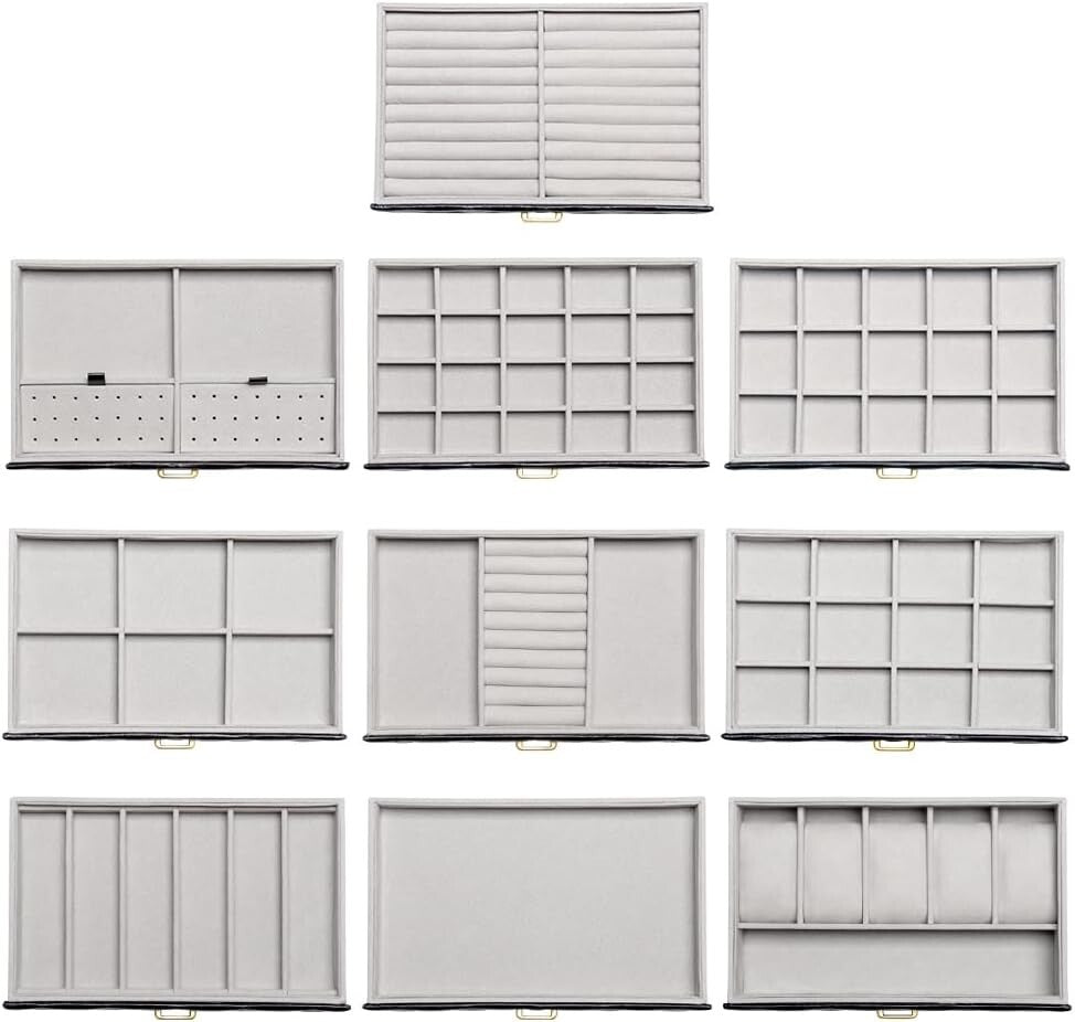 Elegant 10-Compartment Jewelry Case - Black Faux Leather with Velvet Interior