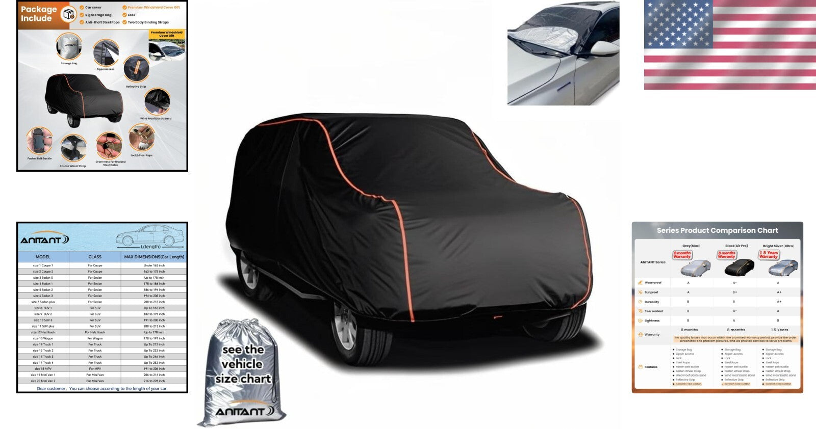 Universal Fit All-Weather SUV Cover with Magnetic Windshield Cover for 200-215"