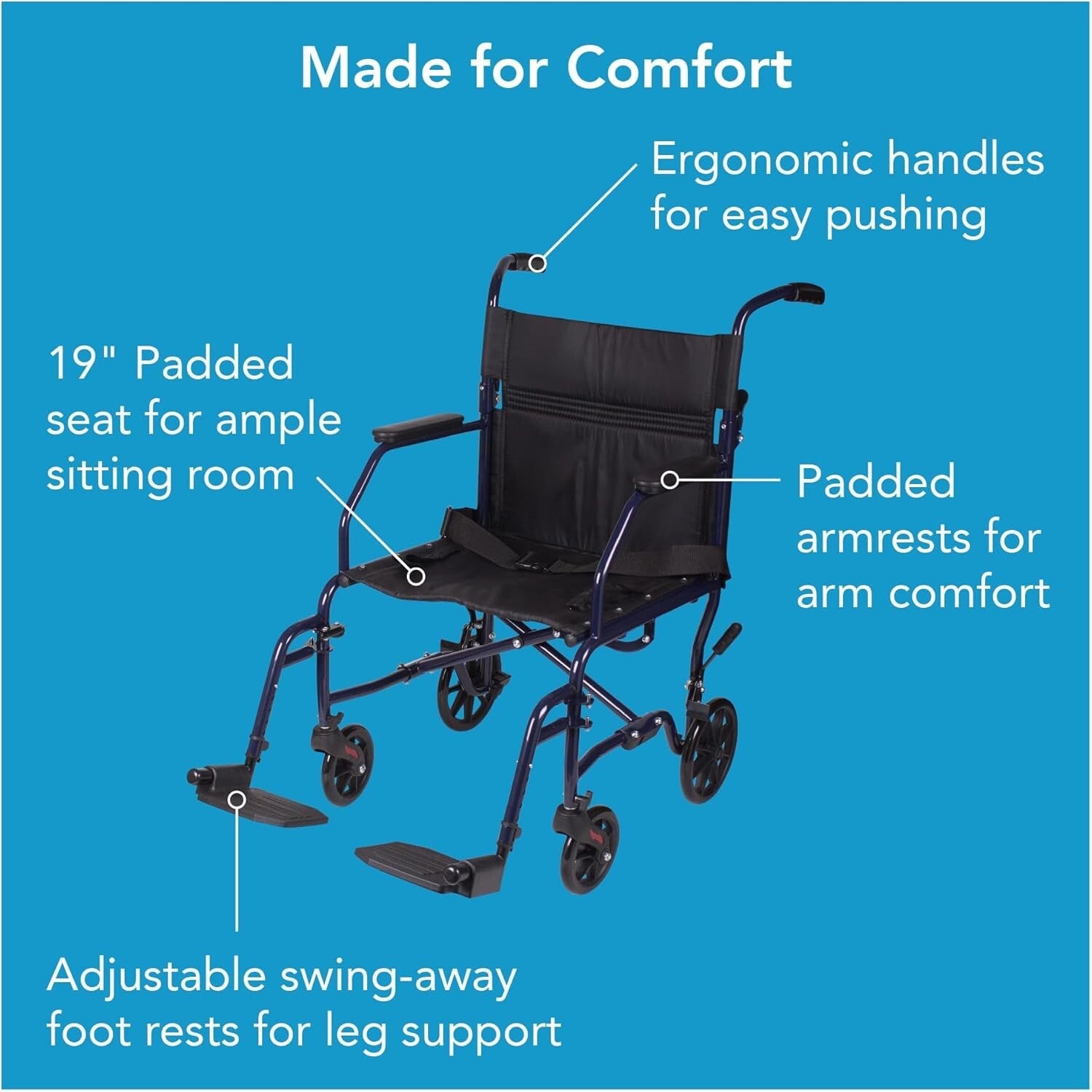 Folding Lightweight Wheelchair with Adjustable Footrests for Easy Travel