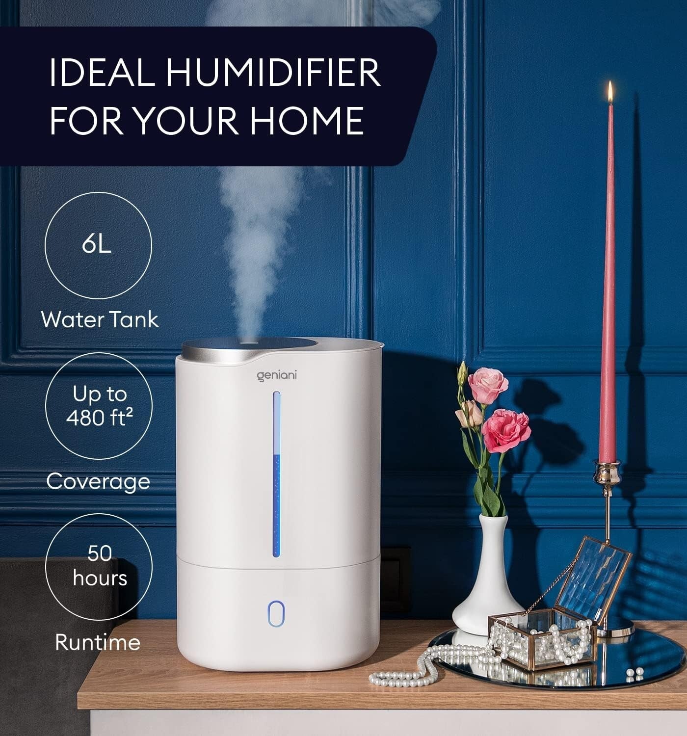 Cool Mist Ultrasonic 6L Humidifier with Night Light - Ideal for Babies & Plants