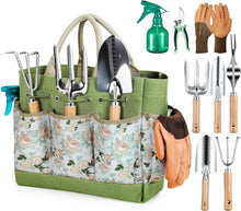 Load image into Gallery viewer, 9-Piece Heavy Duty Gardening Tools Set with Floral Organizer Bag - Perfect Gift