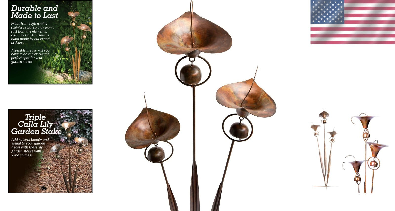 Rust Resistant Calla Lily Wind Chime Garden Stake - Ideal Gift for Garden Lovers