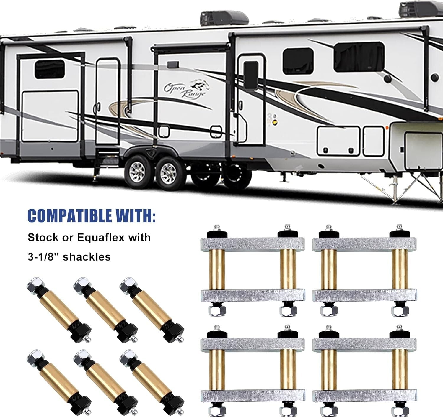 Rugged 3.125" Shackle Upgrade Kit for Enhanced RV Performance on Rough Roads