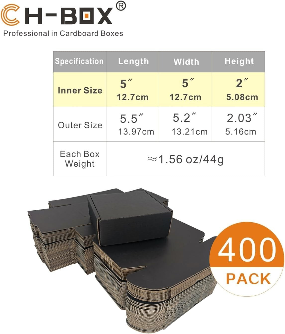 5x5x2'' Black Mailers - 400 Pack Eco-Friendly Shipping Boxes for Small Items