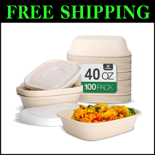 Eco-Friendly 100 Count Oval Paper Bowls - 40 oz, Ideal for Parties & Takeout