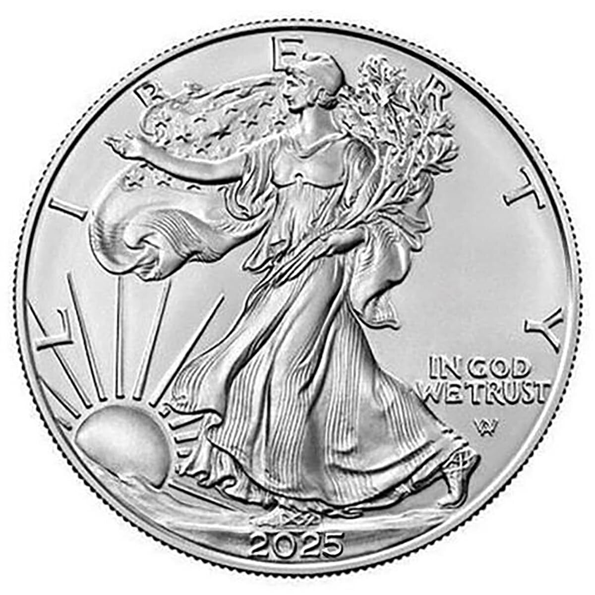 Brilliant Uncirculated 2025 American Silver Eagle Coin with Eagle Landing Design