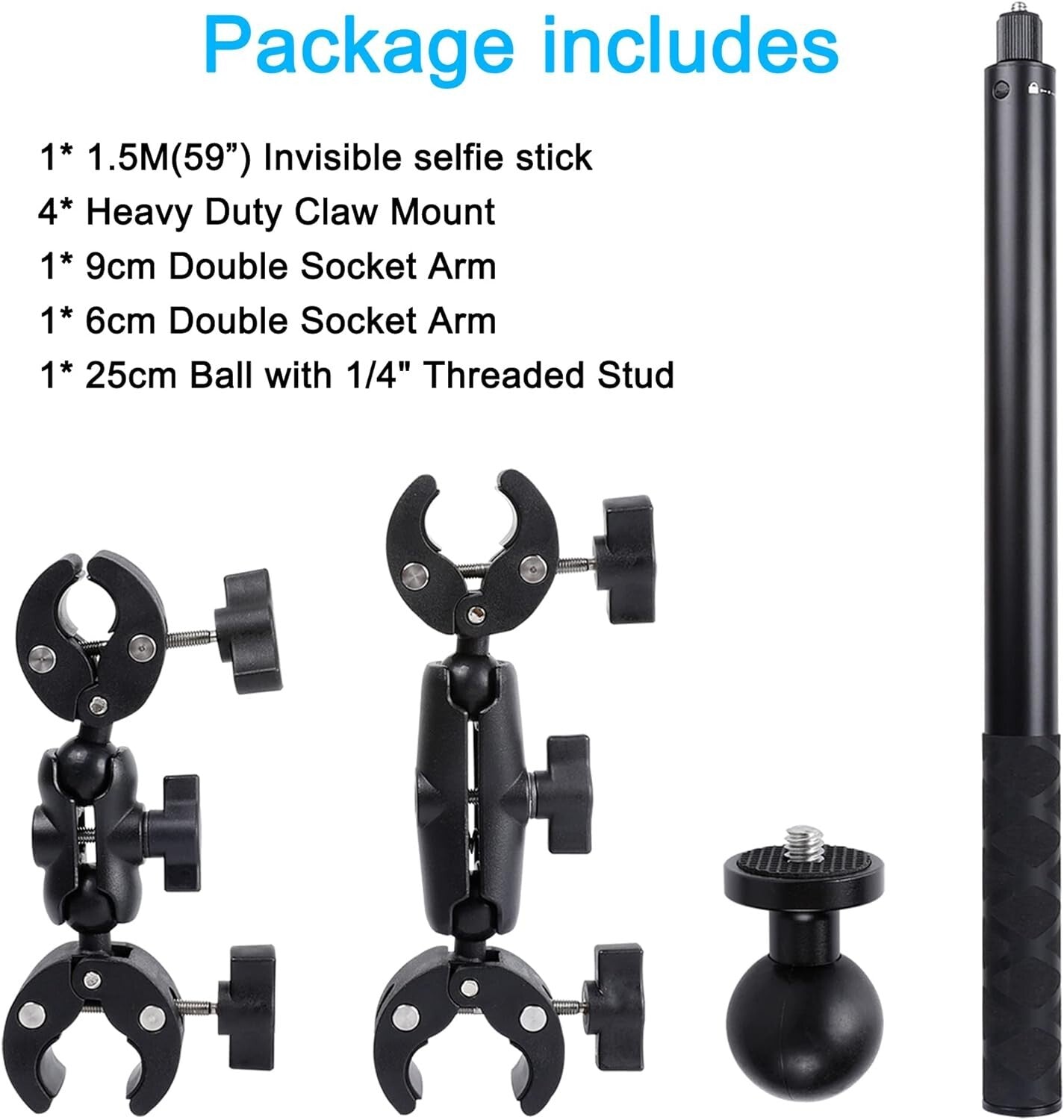 Heavy-Duty Clamp Mount with 61-Inch Selfie Stick for Biking & Riding Adventures