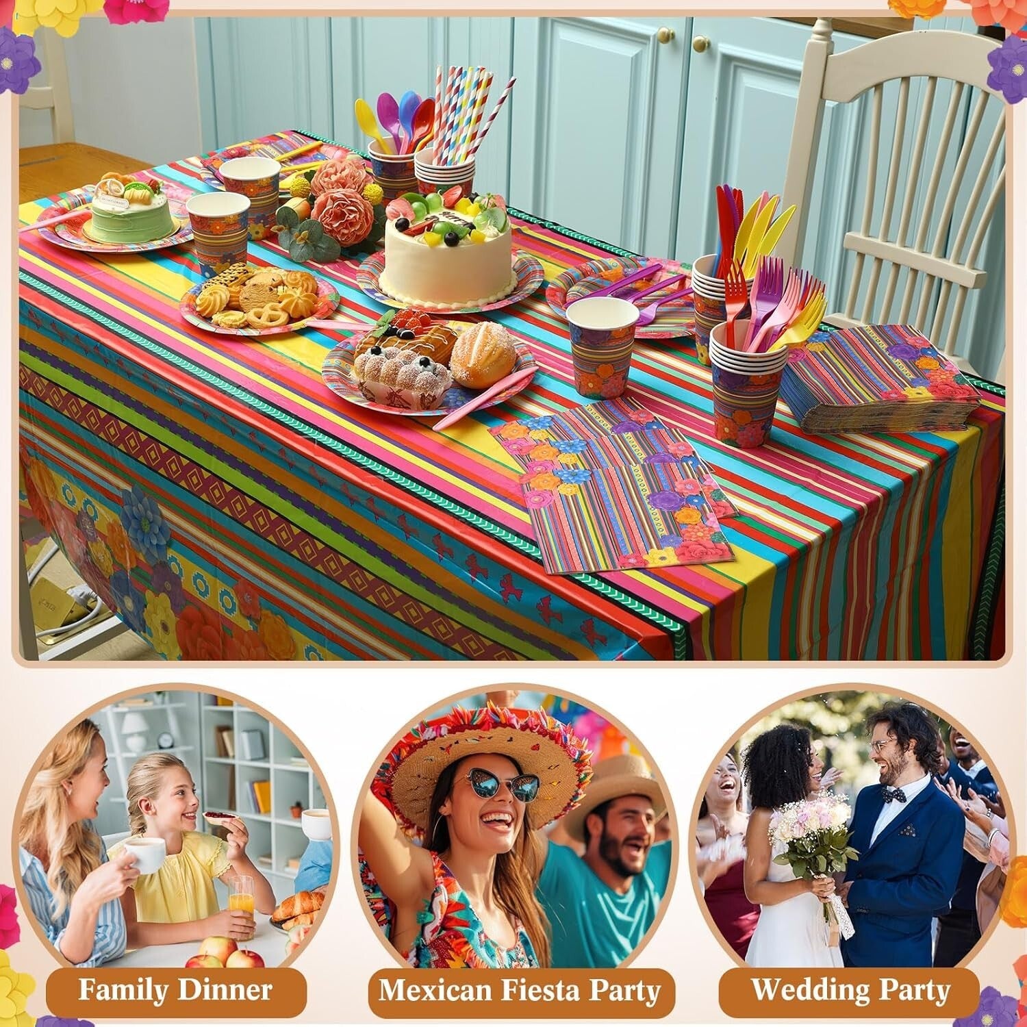 Disposable Mexican Party Tableware Set for 50 - Quick Cleanup & Festive Style