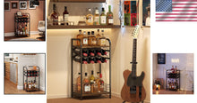 Load image into Gallery viewer, 3-Tier Industrial-Chic Wine Bar Table with 8-Bottle Rack - Space-Saving Elegance