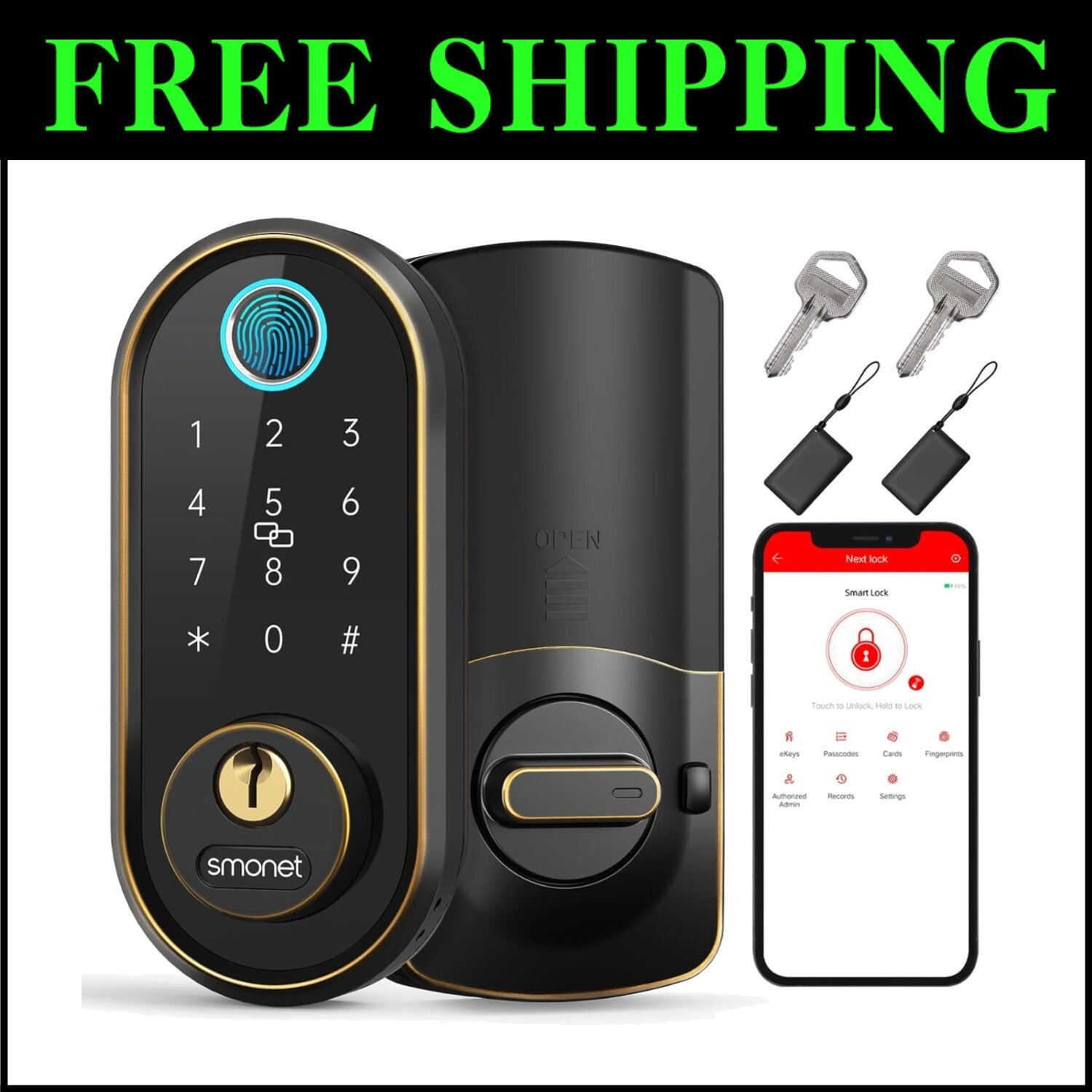 Smart Keyless Entry Door Lock with Fingerprint Recognition & Touchscreen Keypad