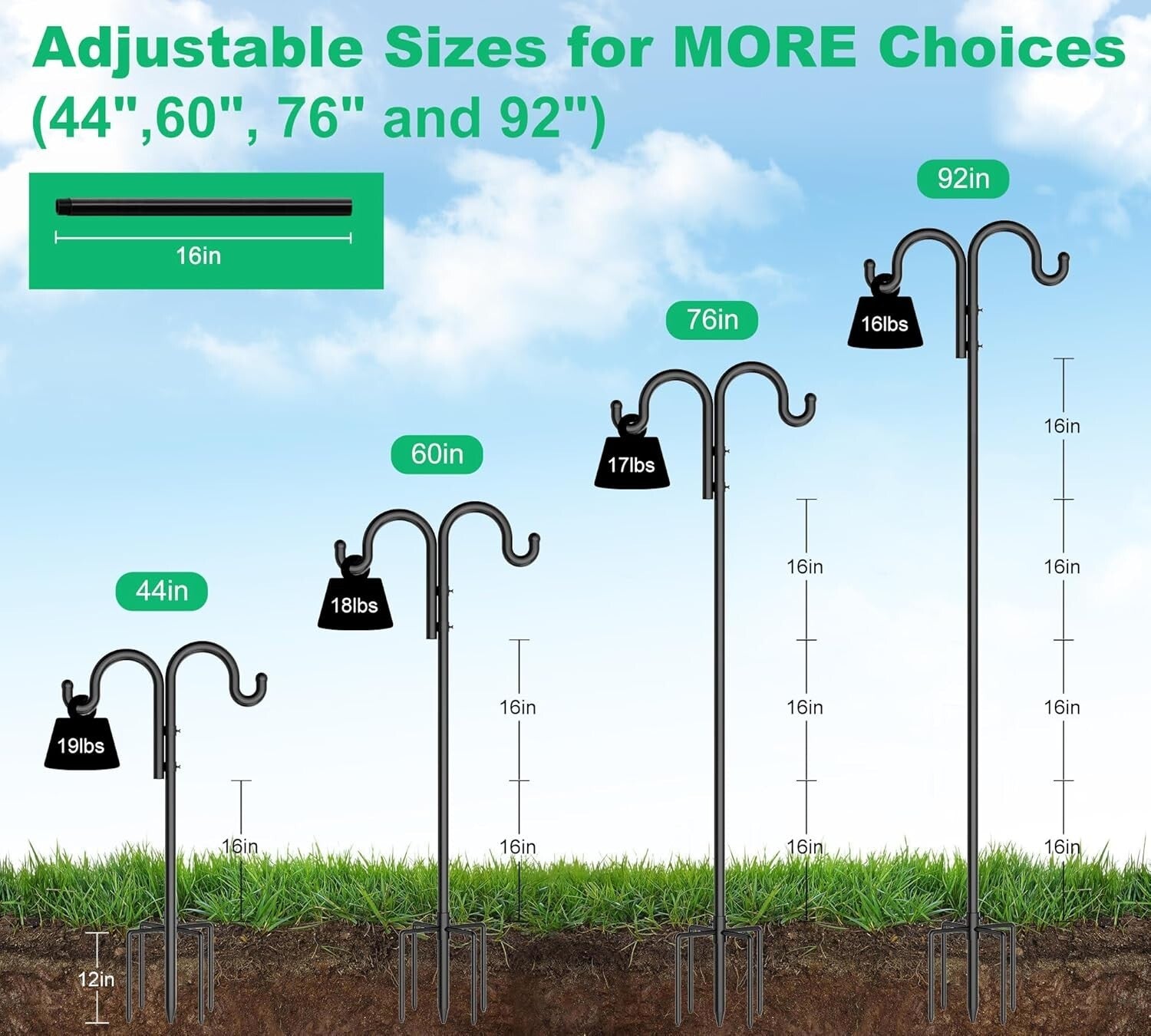 Versatile 2-Pack Double Shepherds Hooks with 5-Prong Base for Premium Stability