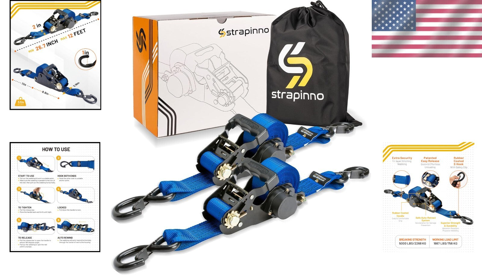 5,000 lbs Breaking Strength Ratchet Tie-Downs - Compact & Secure for Adventures