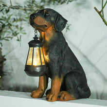Load image into Gallery viewer, Durable 13” Rottweiler Dog Garden Statue with Solar Lights – Charming Decor