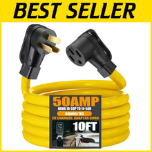 Load image into Gallery viewer, Heavy-Duty 10FT EV Charger Adapter, 50 Amp NEMA 10-50P to 14-50R Connection