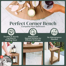 Load image into Gallery viewer, Modern Brown Waterproof Shower Stool with Adjustable Legs and Corner Shelf