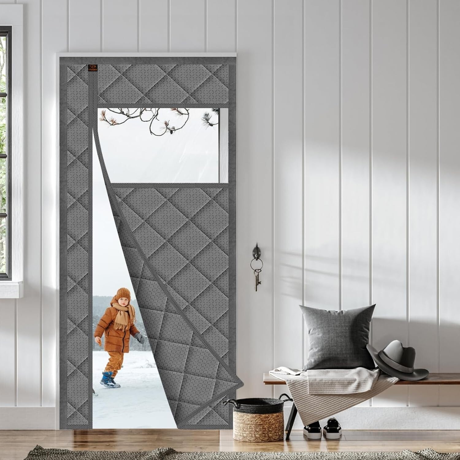 Elegant Gray Magnetic Thermal Insulated Curtain - Noise Reducing & Weatherproof