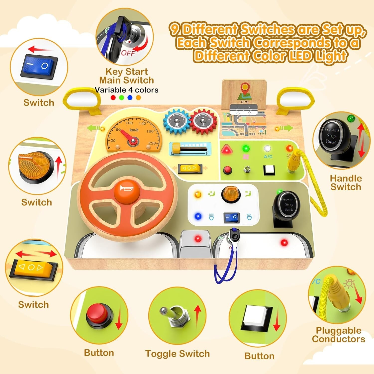 Montessori Toddler Busy Board with Letters and Interactive Features for Ages 1+