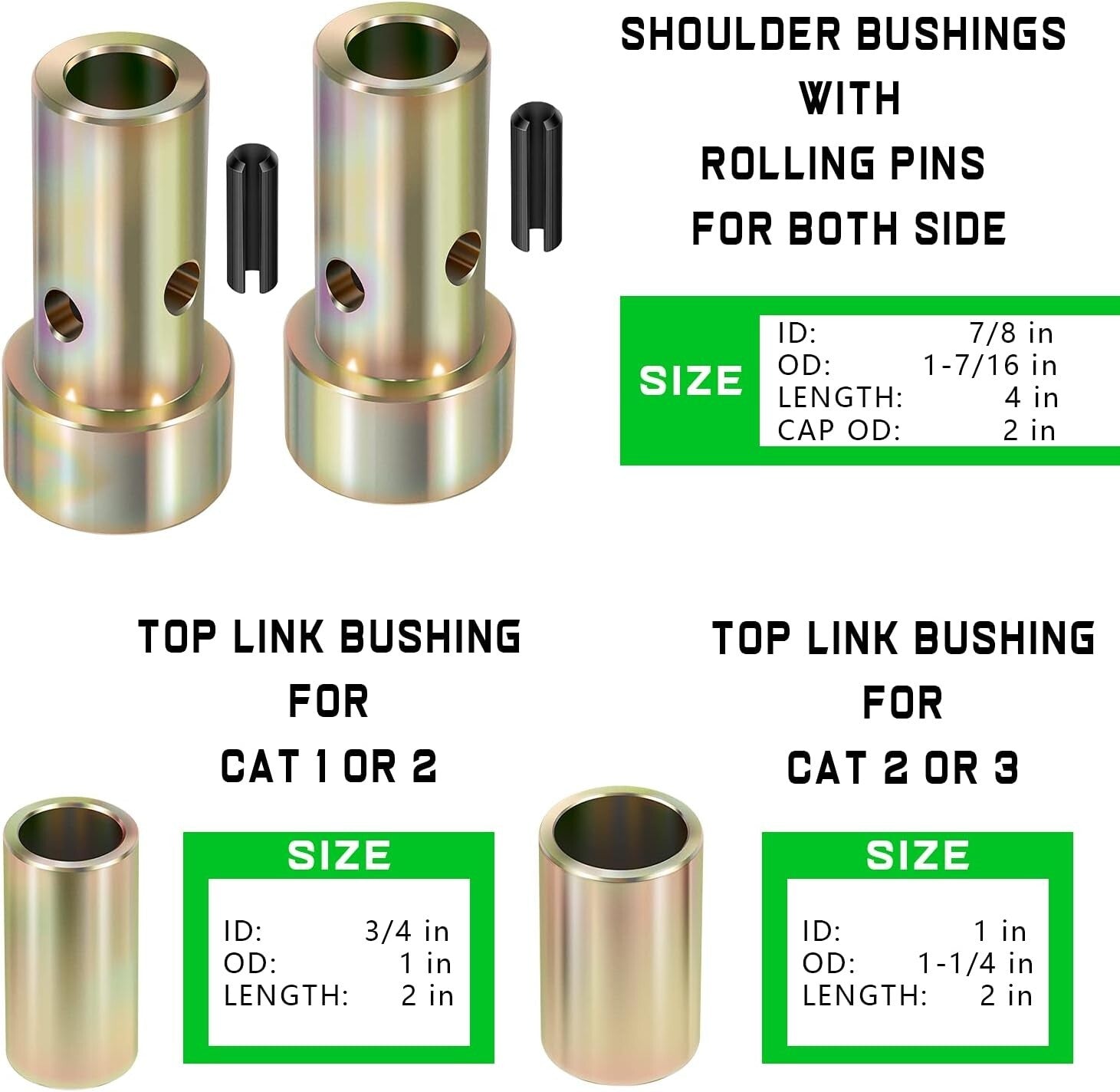 2 Pairs of Quick Hitch Adapter Bushings for Category 1 Tractor Implements