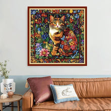 Load image into Gallery viewer, Beginners Colorful Flower Cat Cross Stitch Kit - Easy DIY Embroidery 18x18