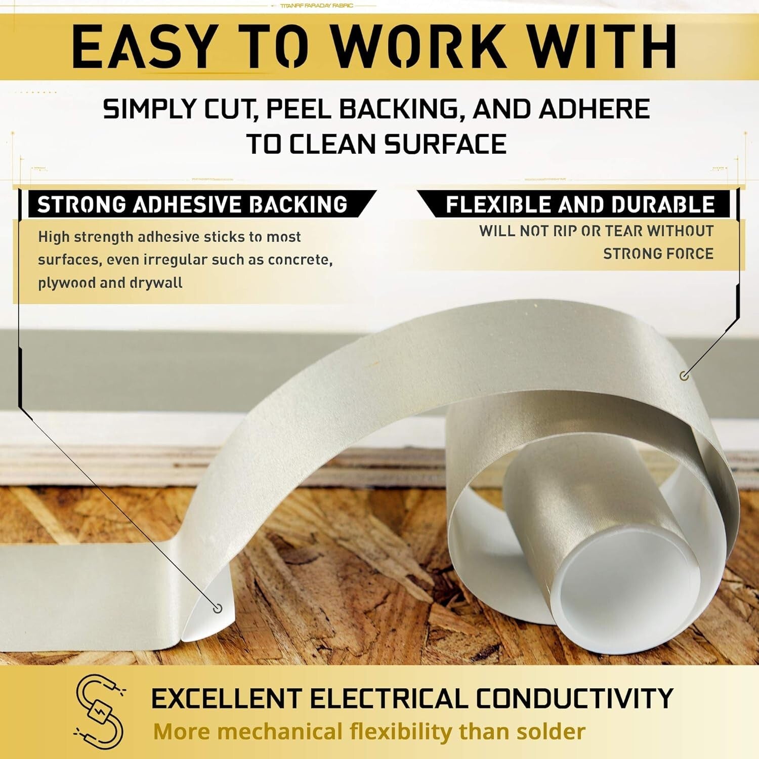 2.5in Wide TitanRF Faraday Tape - 164ft Conductive Adhesive for RF Shielding