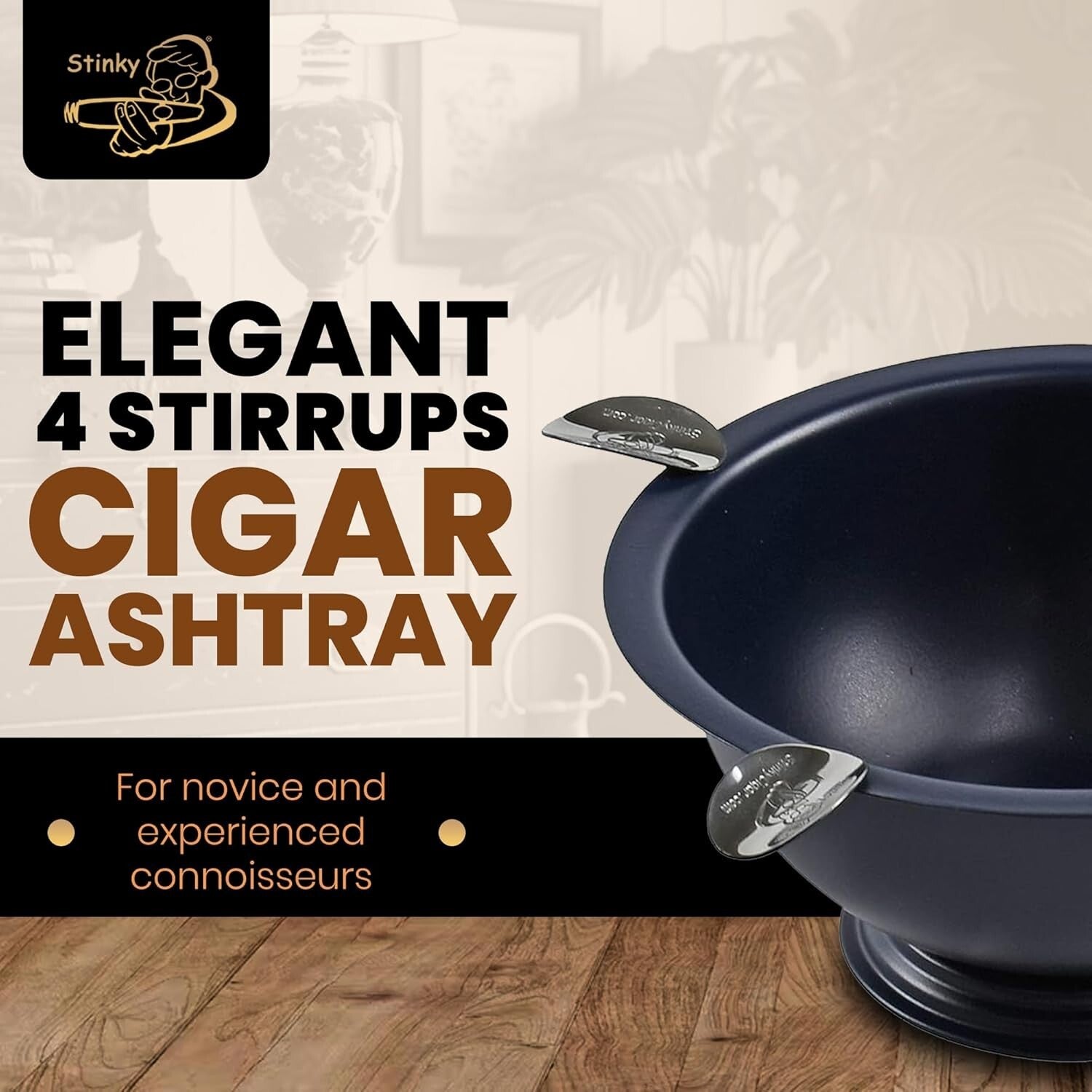 Cigar Lover's Choice: Large 8" Windproof Matte Blue Ashtray with Stirrup Support