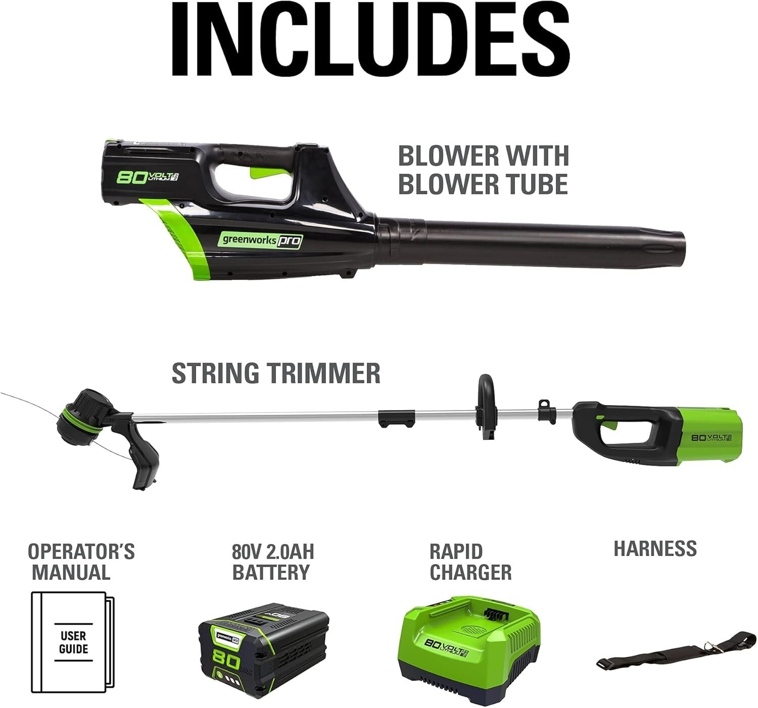 Pro 80V Brushless Cordless String Trimmer & Leaf Blower Combo - 2Ah Included
