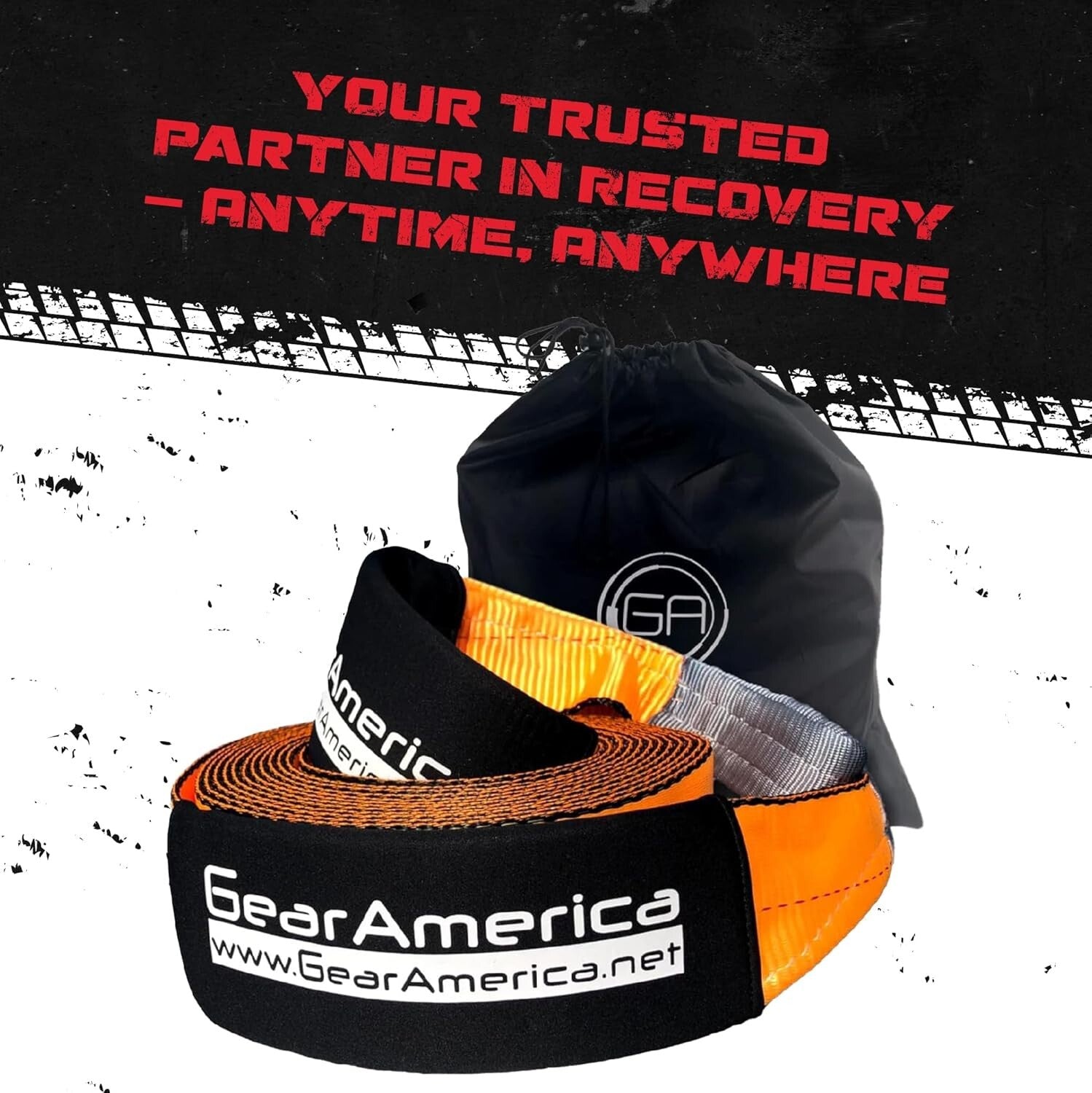 All-Weather 4"x30' Recovery Strap with Reinforced Loops - 40000 lbs Load Limit