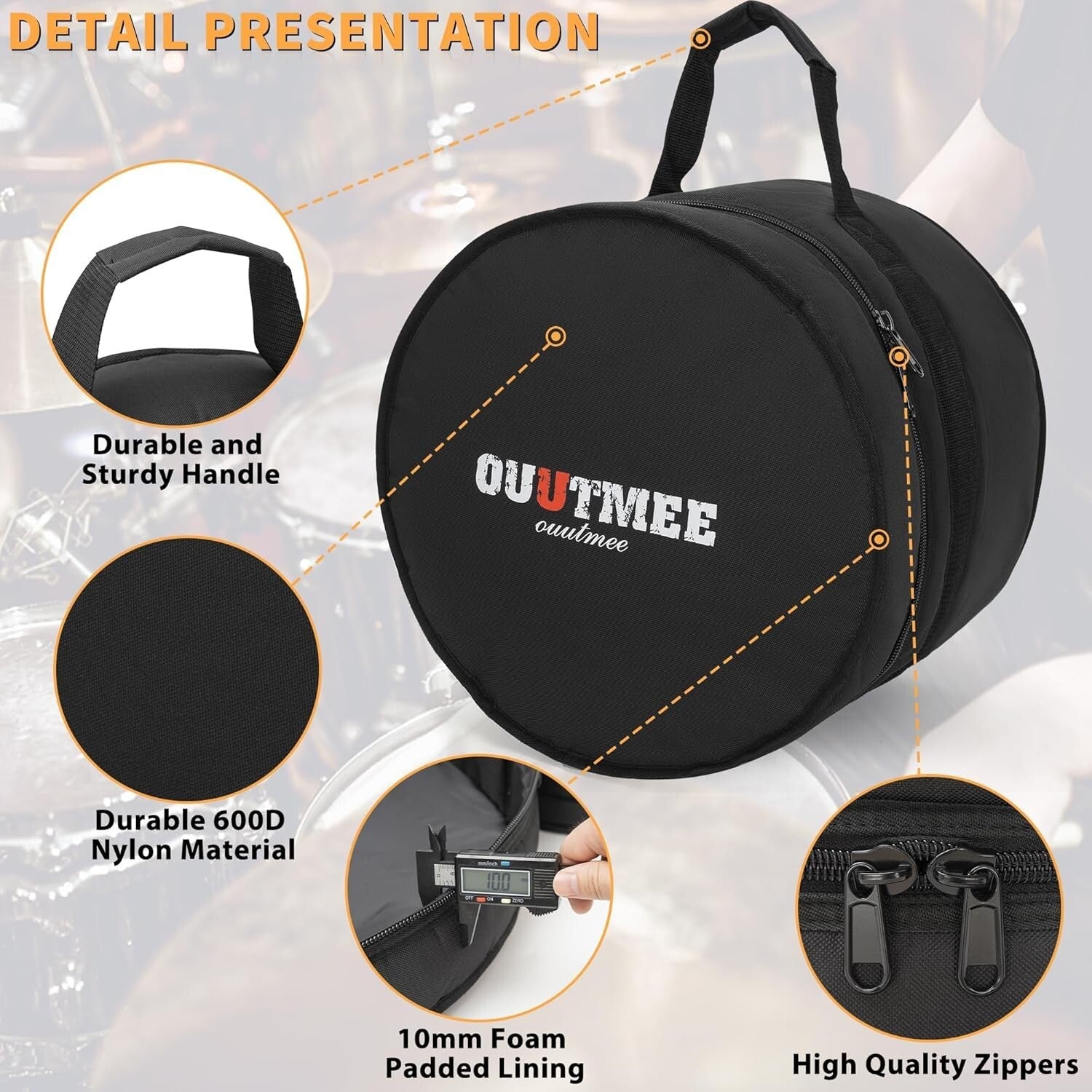 Comprehensive 5-Piece Drum Bag Set with 10mm Padding for Ultimate Protection