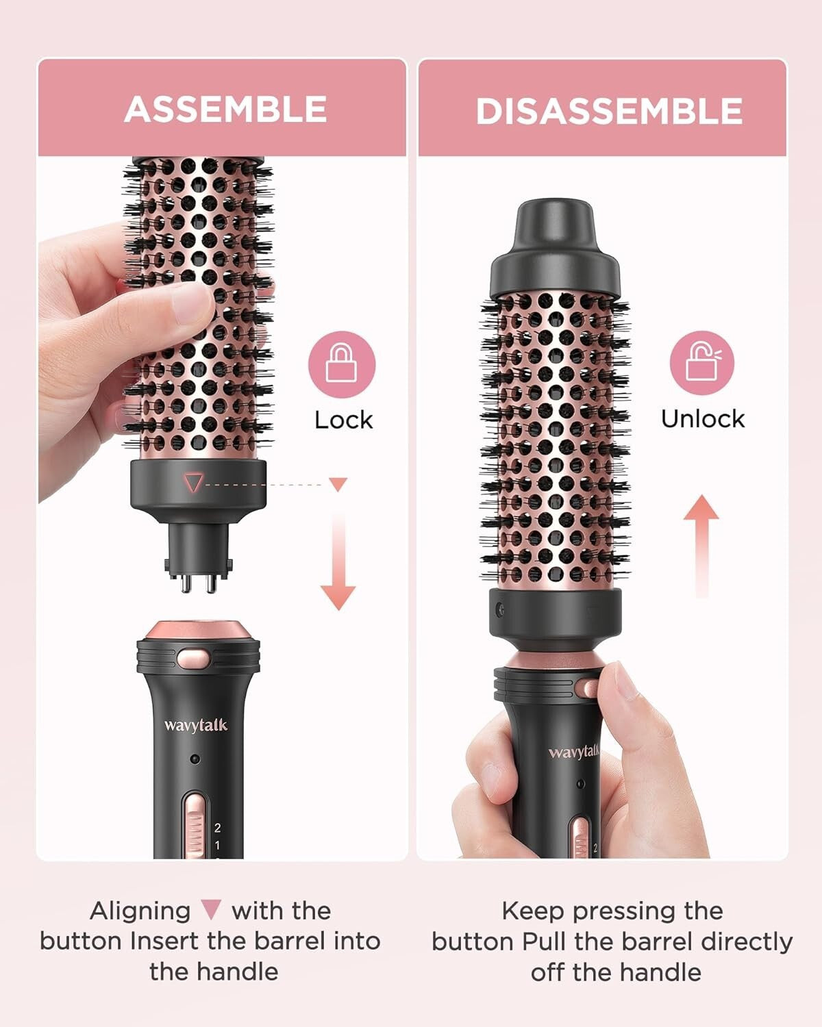 Versatile Thermal Blowout Brush with Quick Styling & Detachable Head - Rose Gold