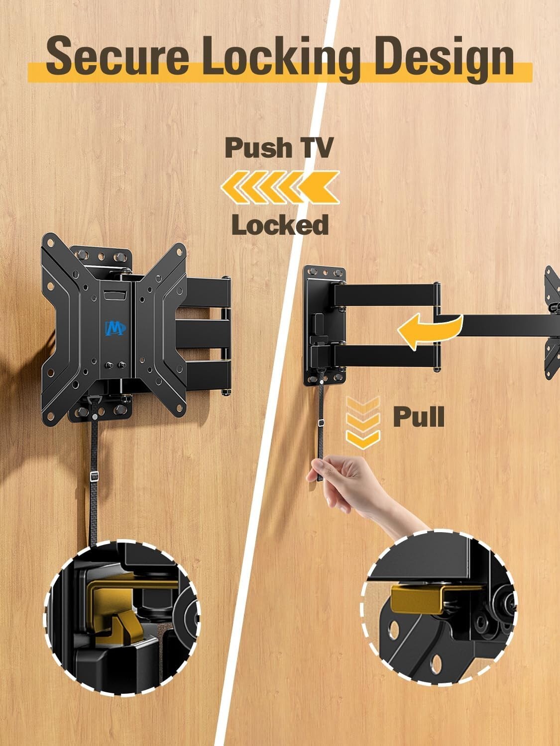 Innovative RV TV Mount with Locking Mechanism - 17-43 Inch Full Motion Design