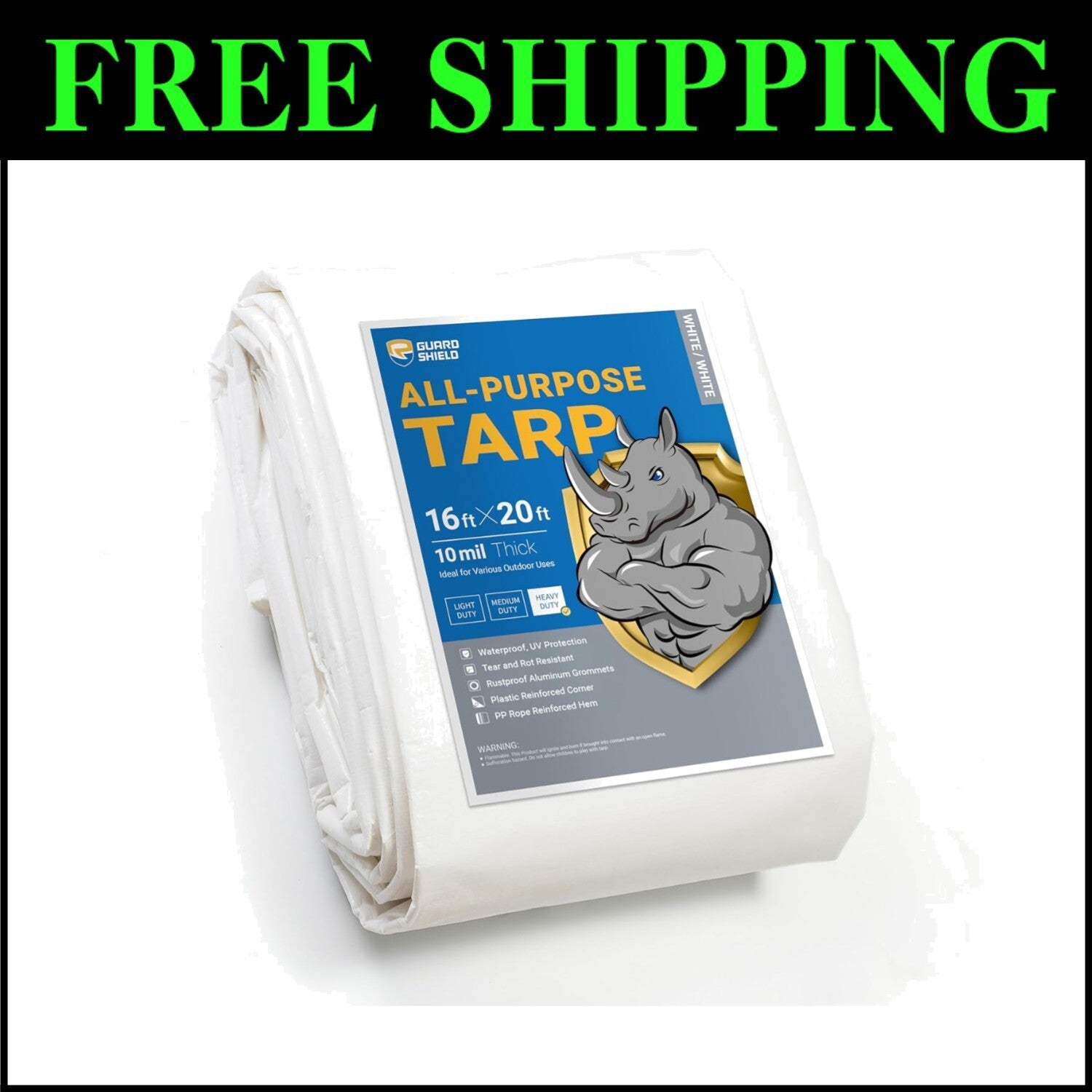 All-Purpose 16x20ft Waterproof Poly Tarp - Durable & UV Resistant 10mil Cover