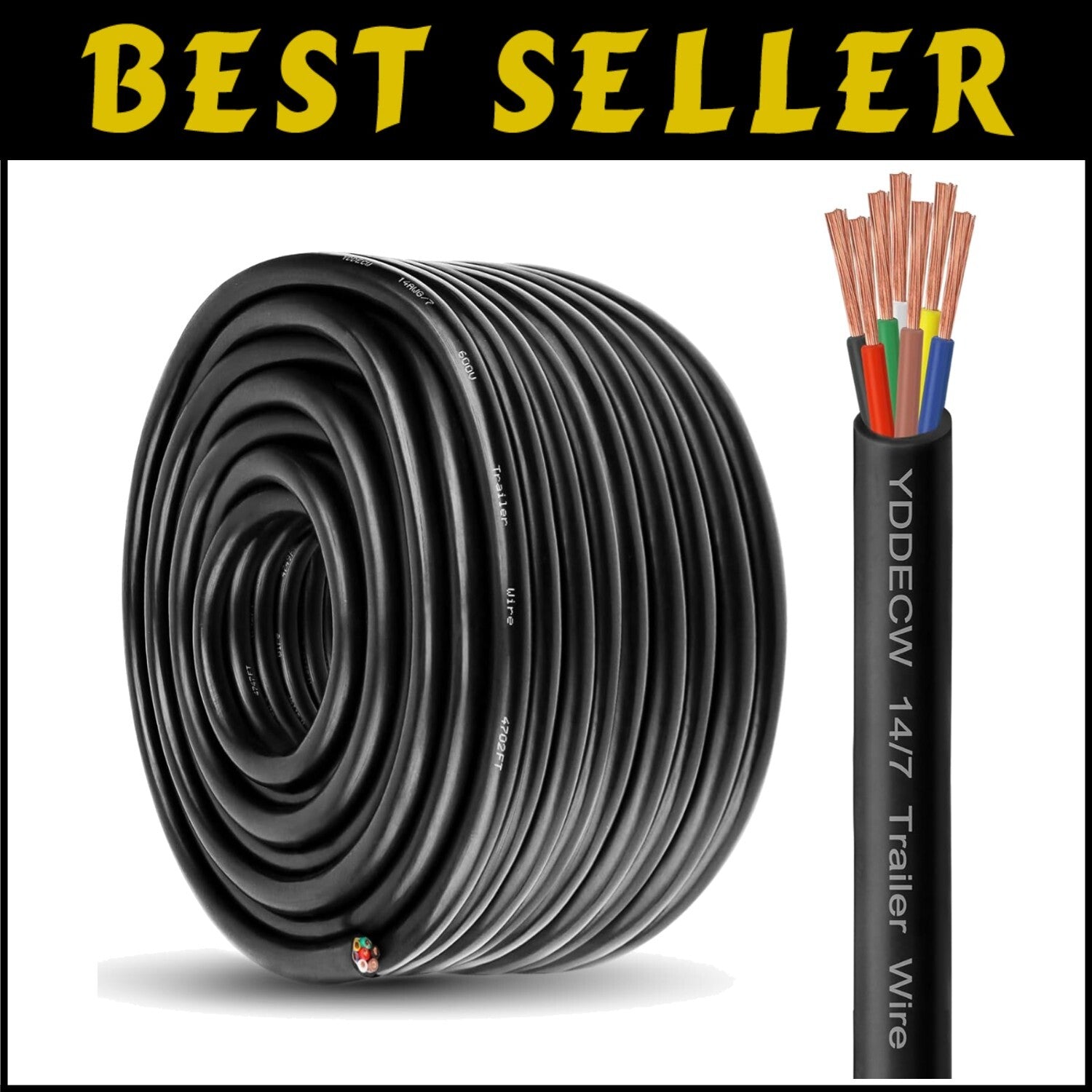 Durable 7 Conductor 14 Gauge Copper Wire - Color-Coded 100FT Automotive Cable